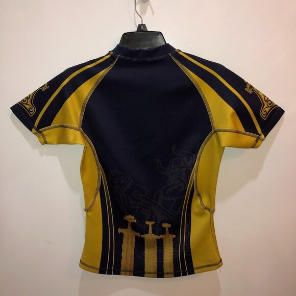 Dirty Dog Rugby Sz Small Navy Yellow Short Sleeve Crew Neck Scuba Jersey Shirt - Picture 7 of 10